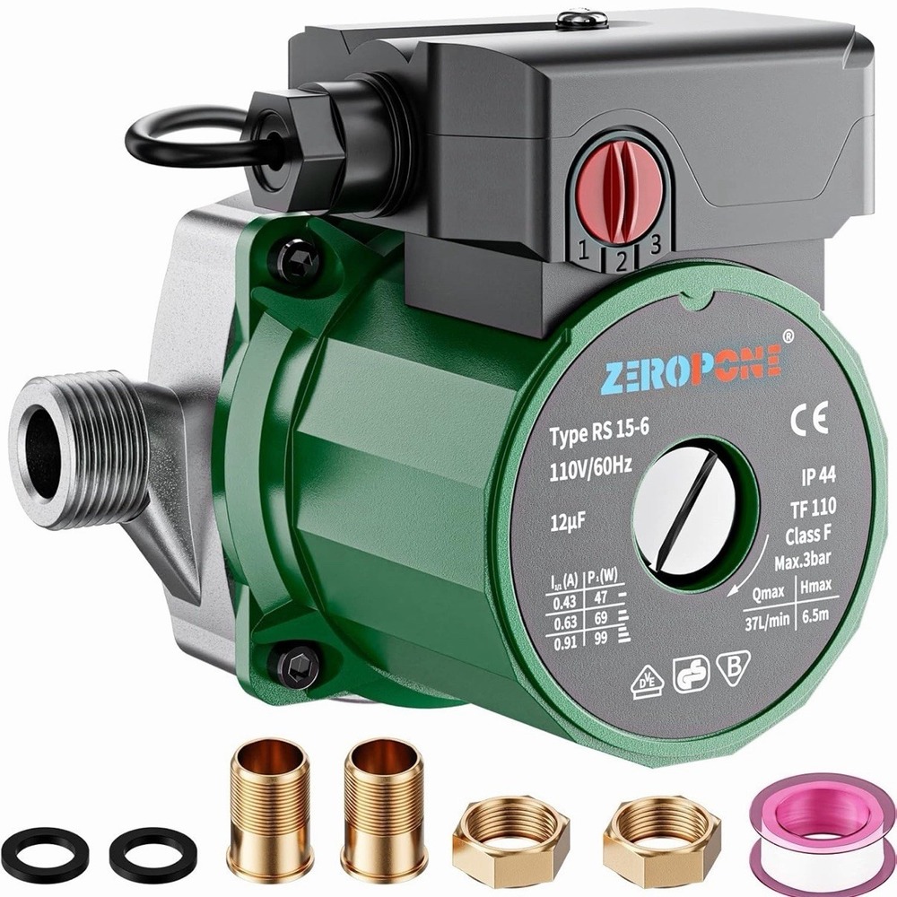 Hot Water Recirculating Pump, 93W Water Circulator Pump NPT 3/4" W/Npt 1/2" Adap